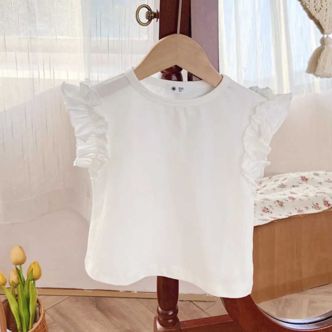 Kids Blank Ruffle T-Shirt Vest - White