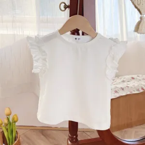 Kids Blank Ruffle T-Shirt Vest - White