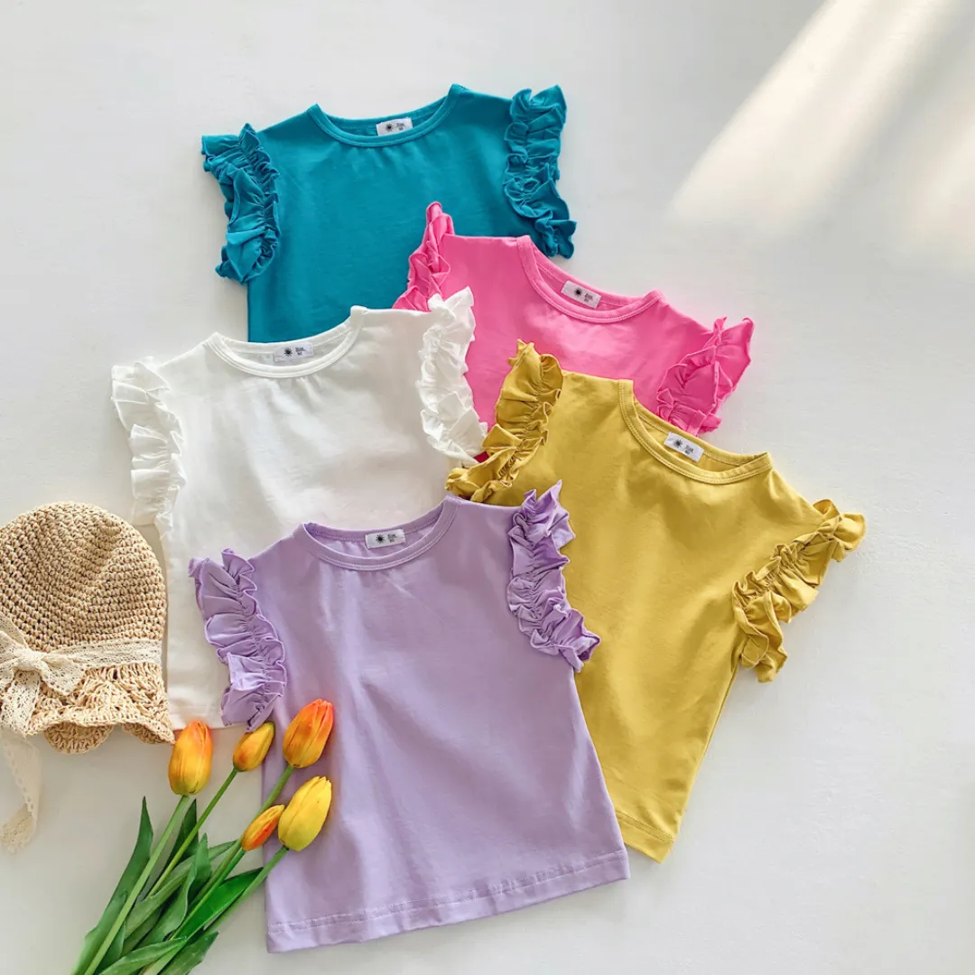 Kids Blank Ruffle T-Shirt Vest - White