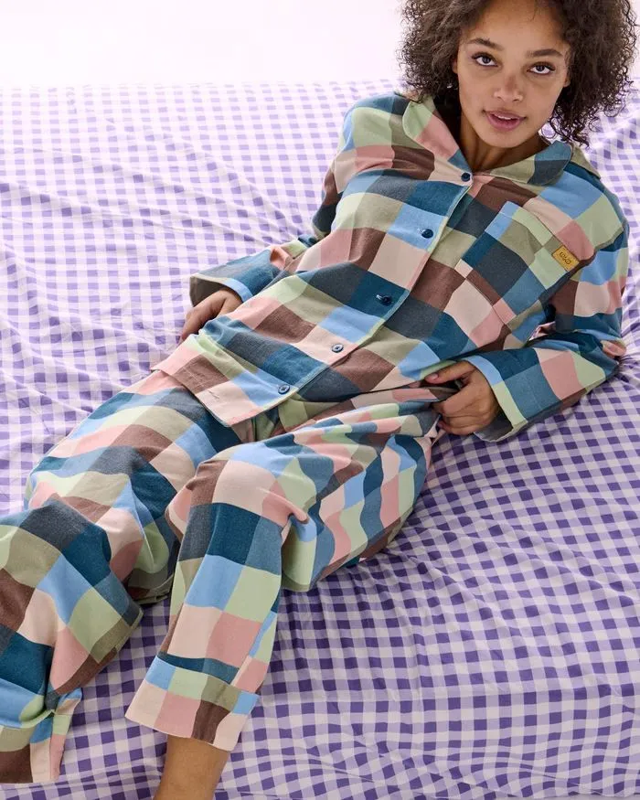 KIP & CO Adult Flannelette Long Sleeve Shirt & Pant Pyjama Set - Woodlands Tartan