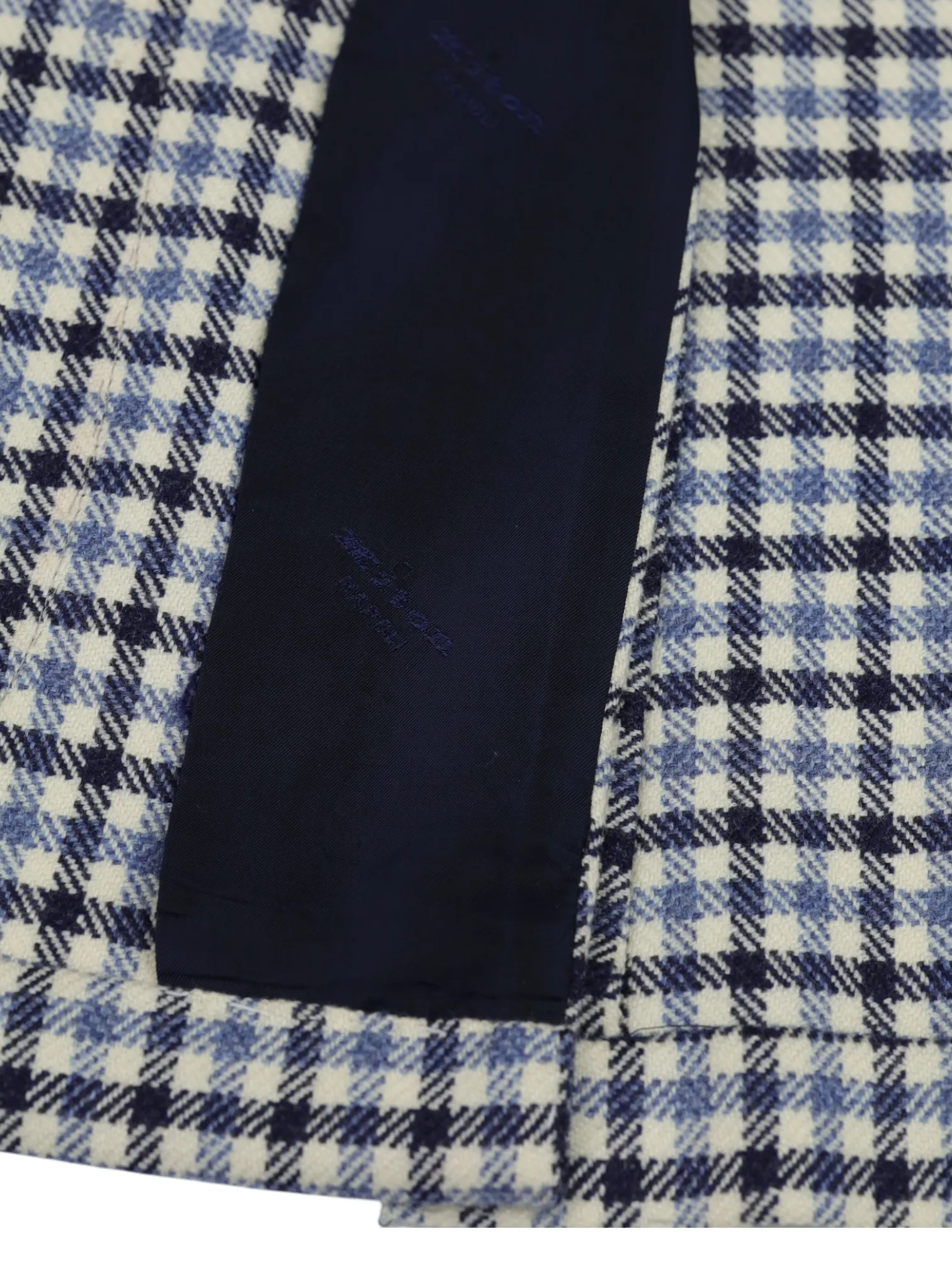 Kiton Ecru & Light Blue Pure Cashmere Gingham Check Jacket