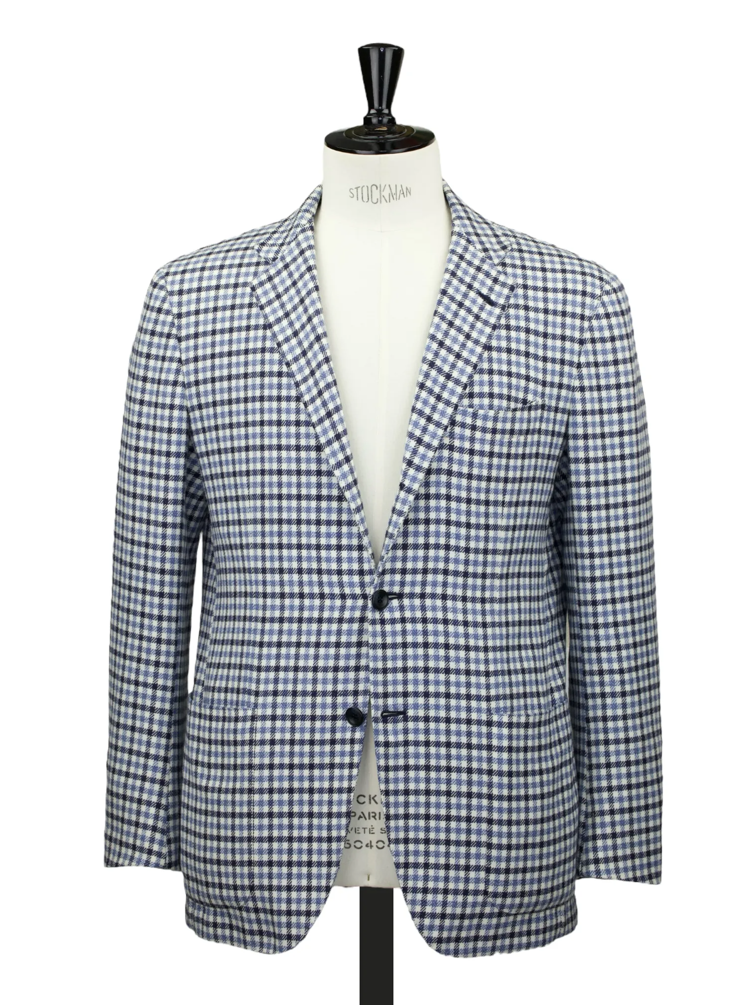 Kiton Ecru & Light Blue Pure Cashmere Gingham Check Jacket