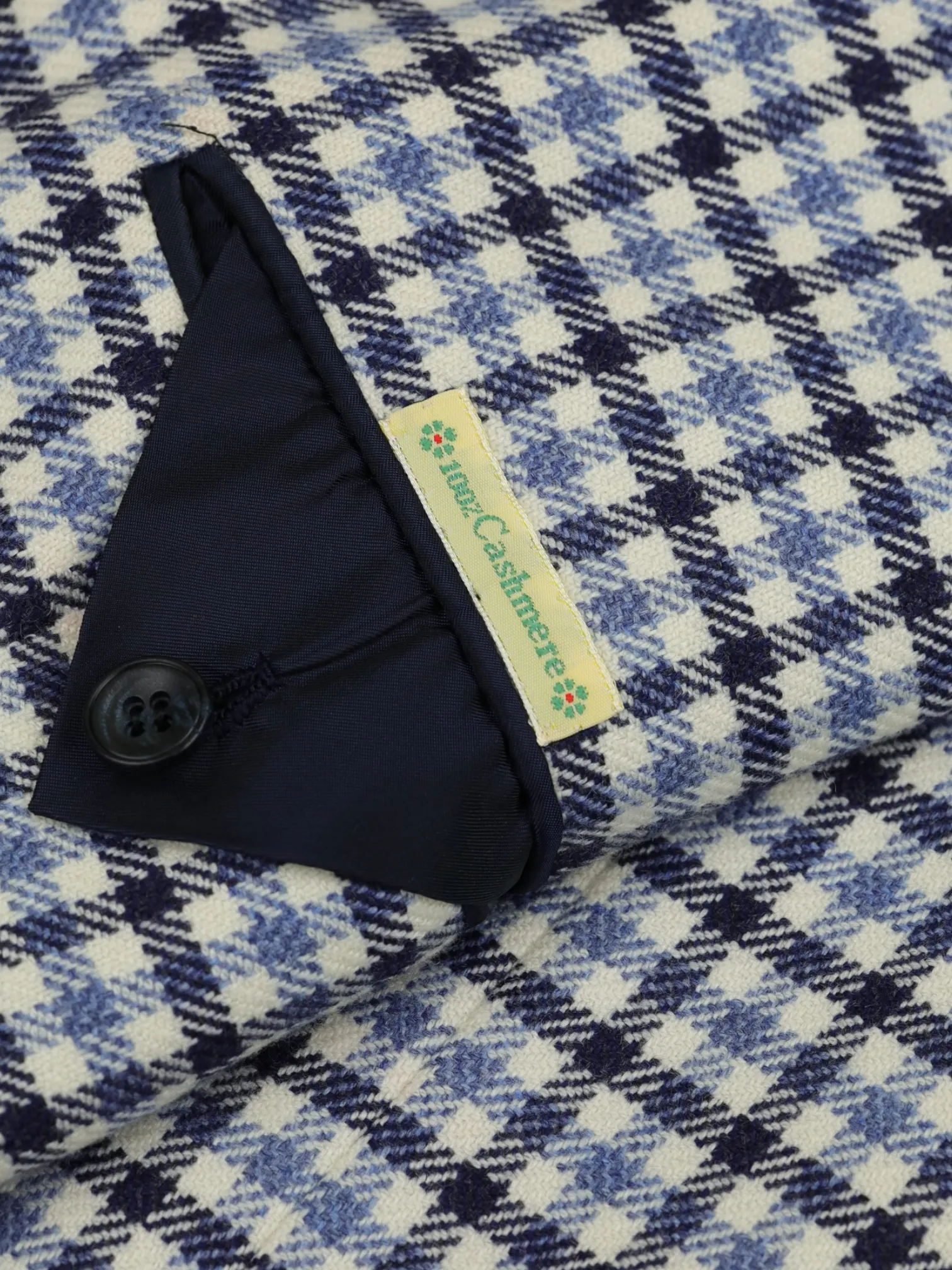 Kiton Ecru & Light Blue Pure Cashmere Gingham Check Jacket