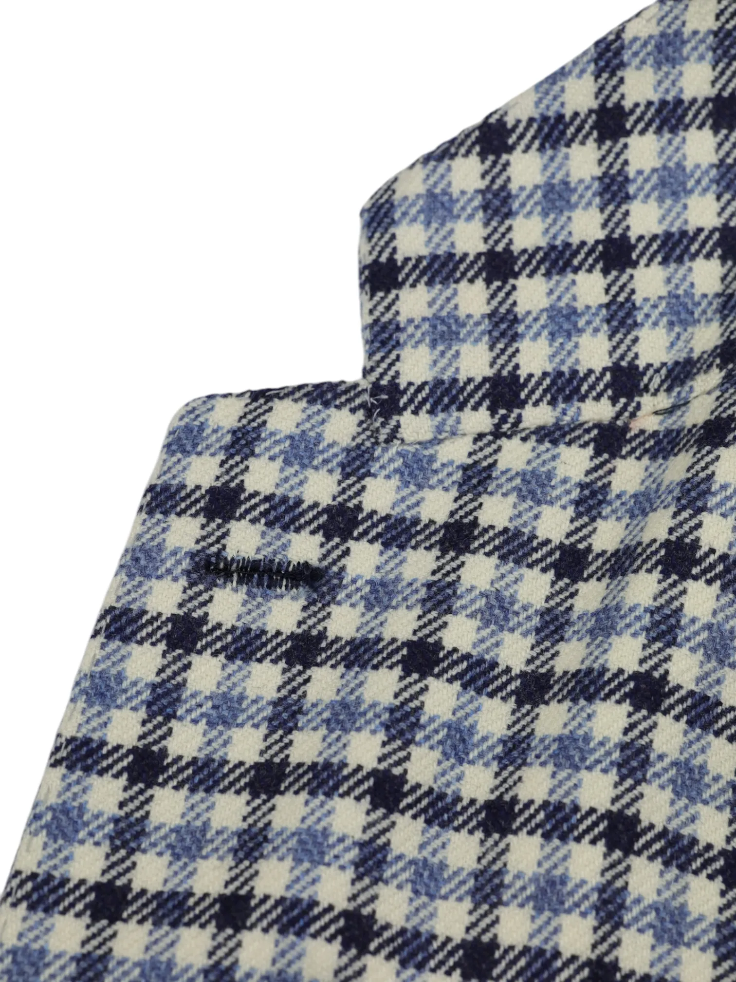 Kiton Ecru & Light Blue Pure Cashmere Gingham Check Jacket