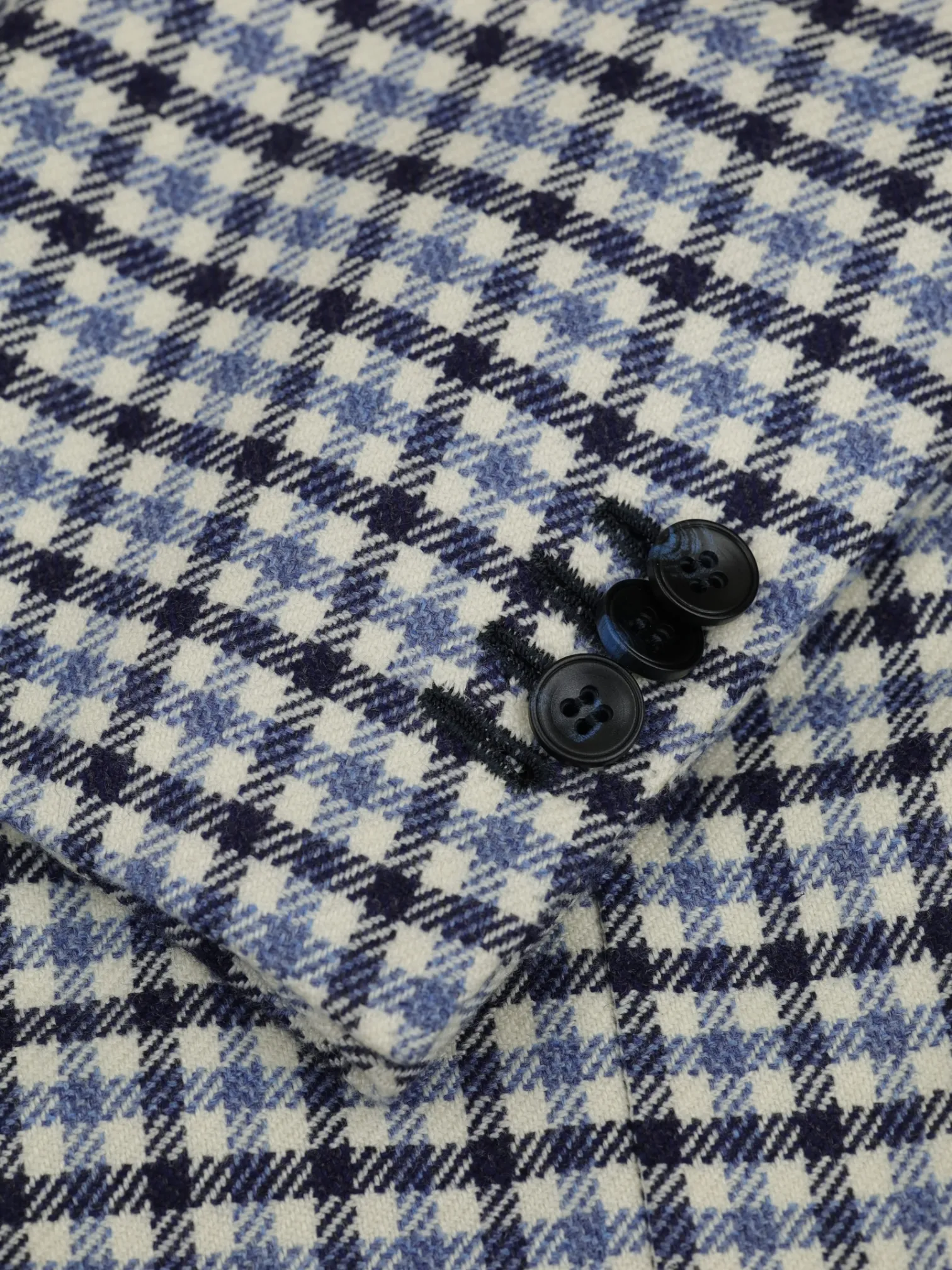 Kiton Ecru & Light Blue Pure Cashmere Gingham Check Jacket