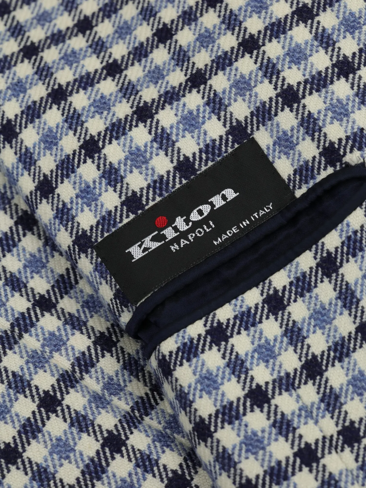 Kiton Ecru & Light Blue Pure Cashmere Gingham Check Jacket