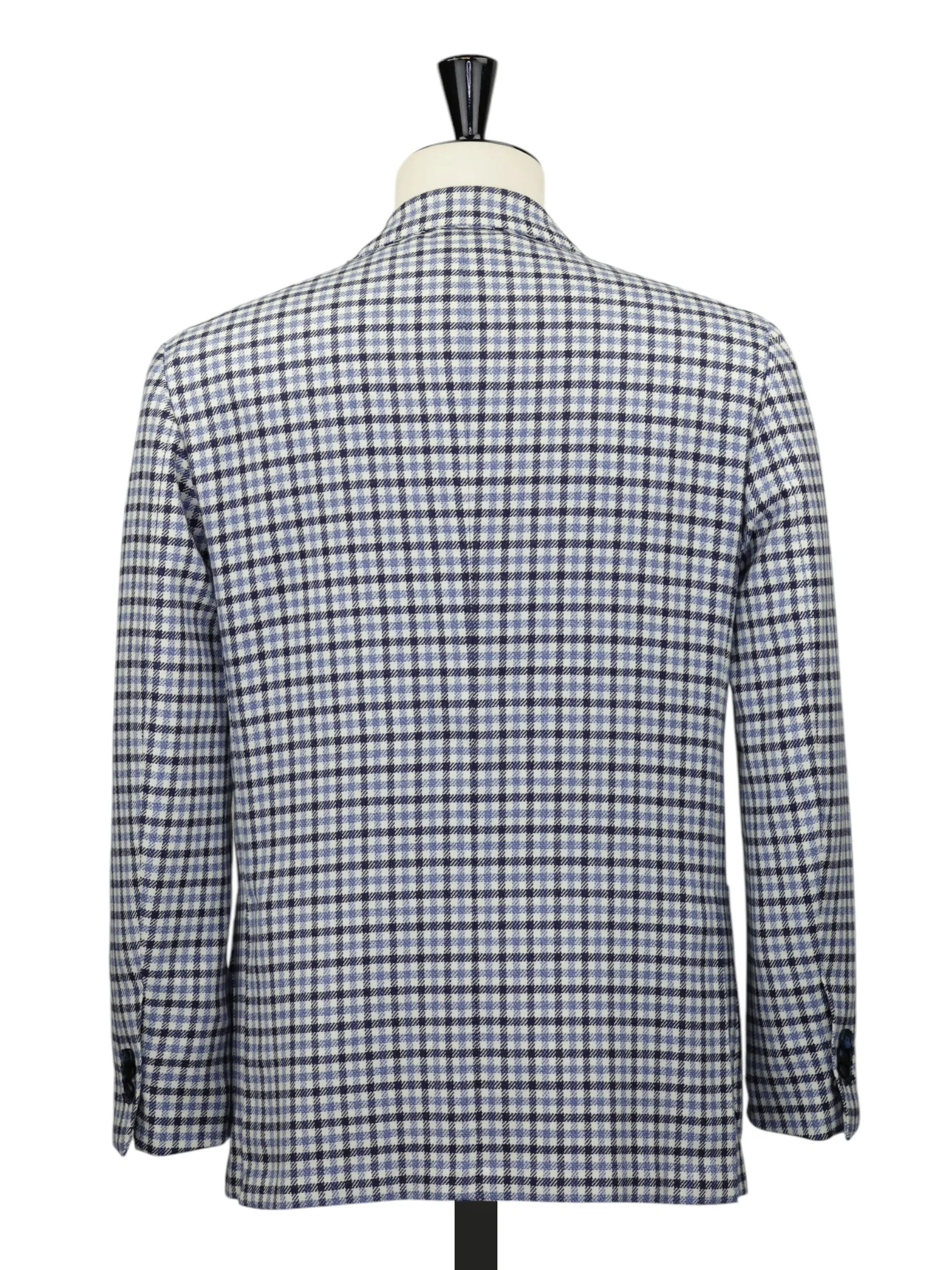 Kiton Ecru & Light Blue Pure Cashmere Gingham Check Jacket