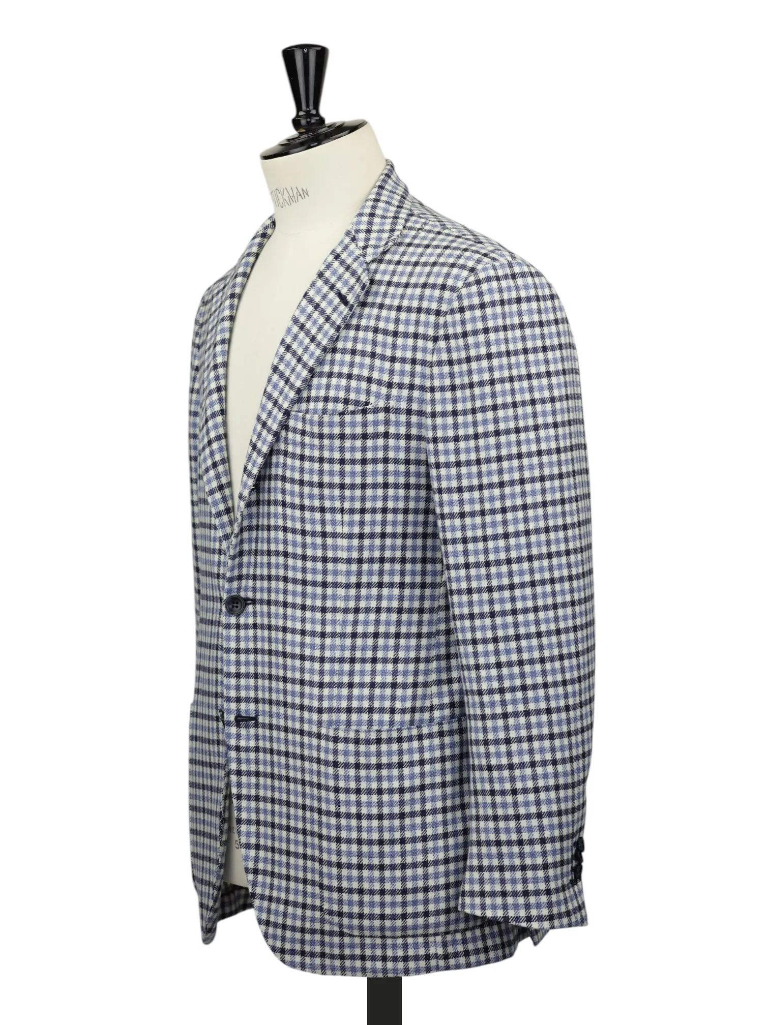 Kiton Ecru & Light Blue Pure Cashmere Gingham Check Jacket