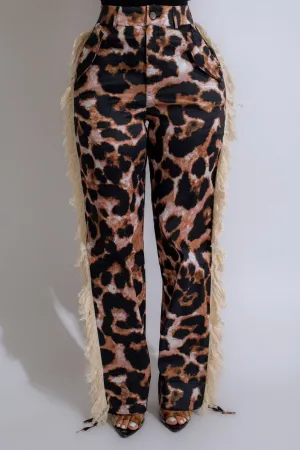 Leopard Print Fringe Pants