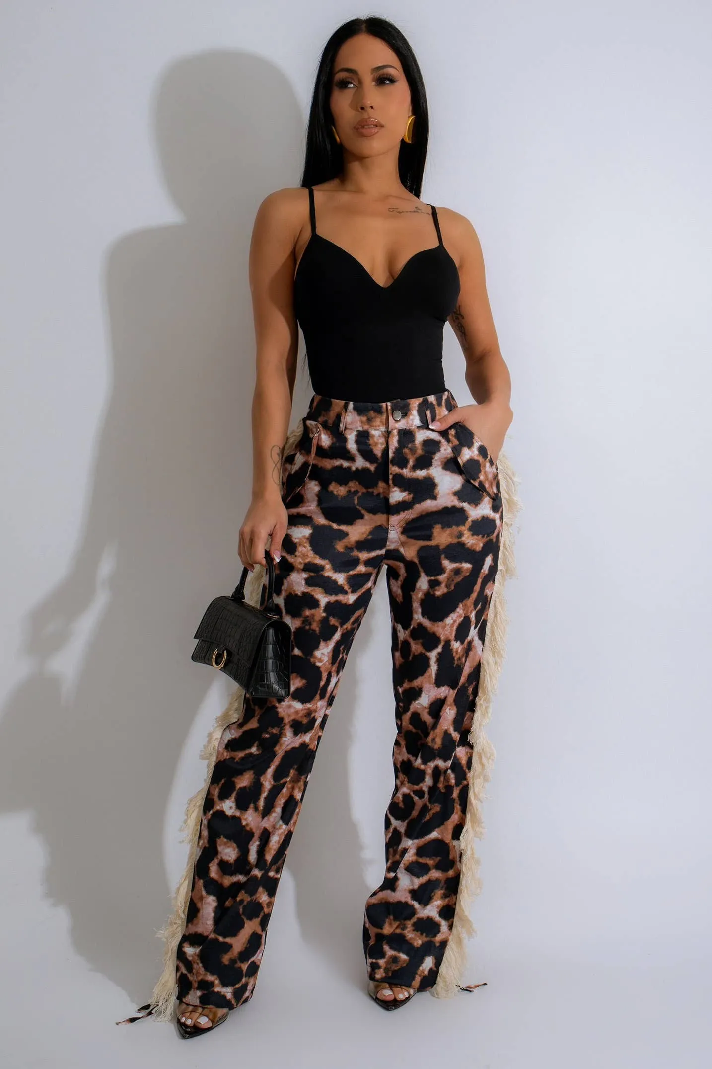 Leopard Print Fringe Pants