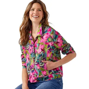 Linen Blend Printed Jacket, Pink Flowers