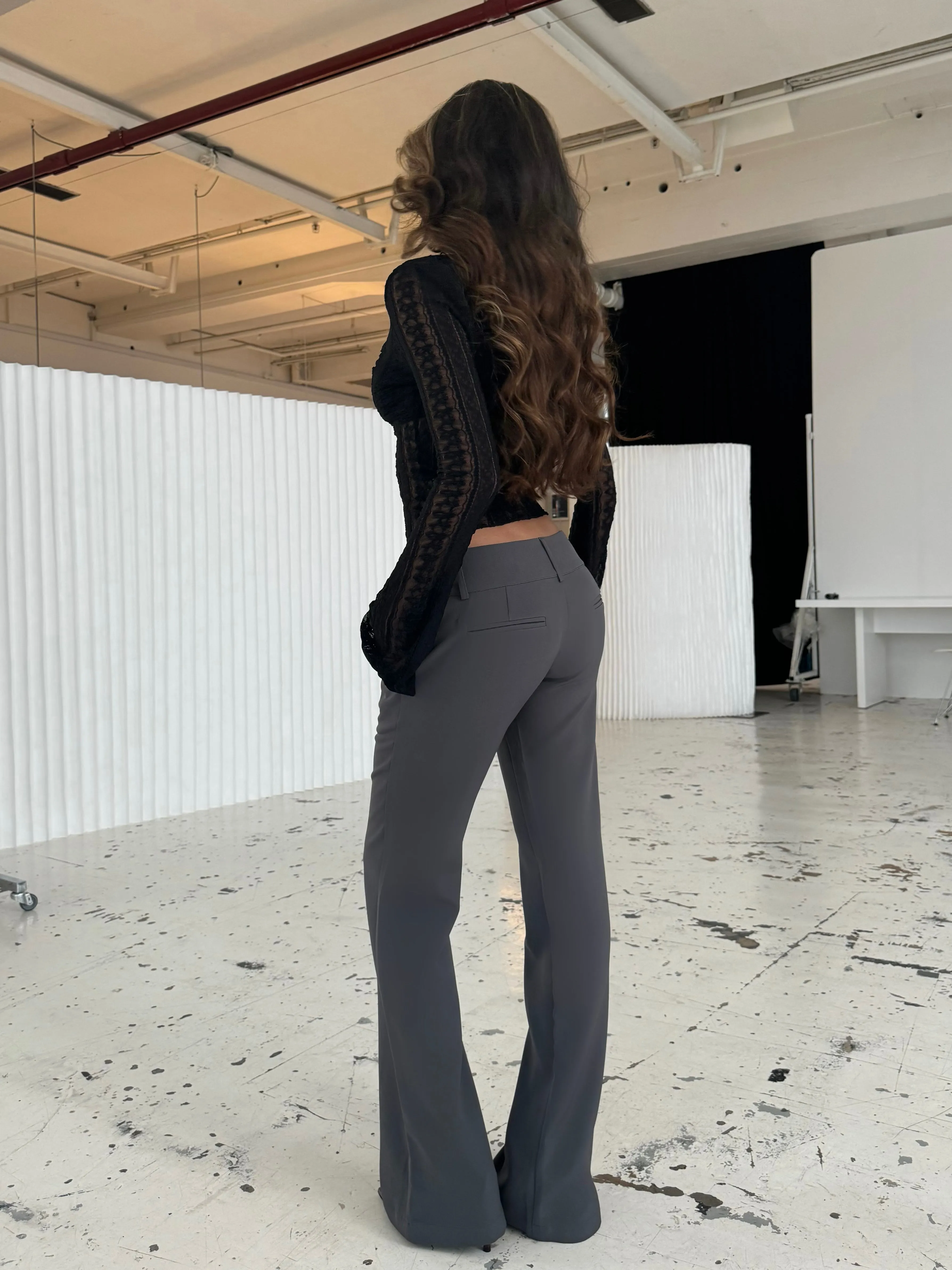 Livia Low Waist Pants - Dark Gray