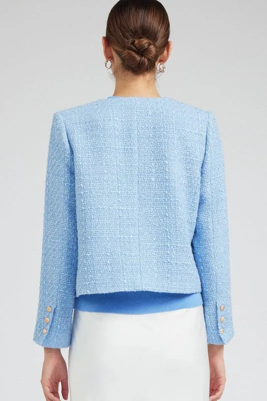 Long-Sleeve Round Neck Tweed Jacket