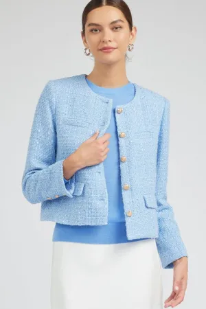 Long-Sleeve Round Neck Tweed Jacket
