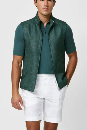 Loro Piana SUMMERTIME Bottle Green Wool, Silk & Linen Open Weave Vest / Bodywarmer