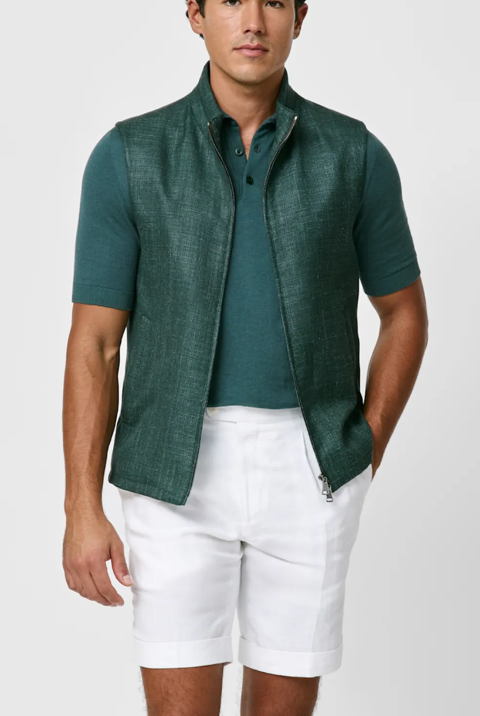 Loro Piana SUMMERTIME Bottle Green Wool, Silk & Linen Open Weave Vest / Bodywarmer