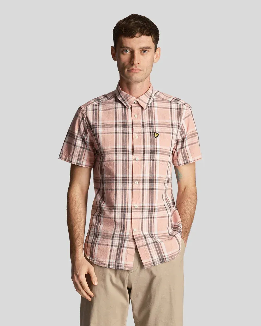 Lyle & Scott Linen Check Shirt In Palm Pink