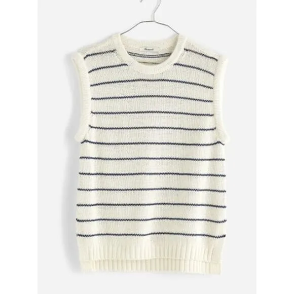 Madewell Puff Trim Sweater Vest Stripe in Bright Ivory size Medium