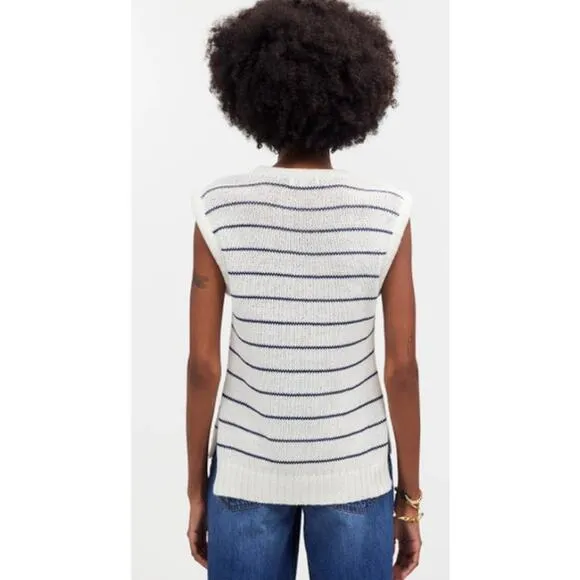 Madewell Puff Trim Sweater Vest Stripe in Bright Ivory size Medium