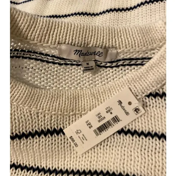 Madewell Puff Trim Sweater Vest Stripe in Bright Ivory size Medium