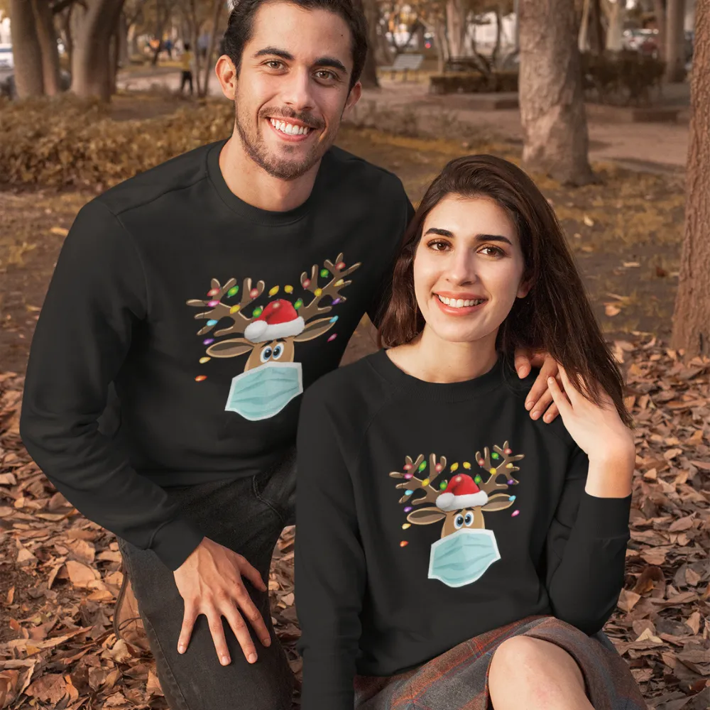 Masked Reindeer Christmas Crewneck Sweat Shirt
