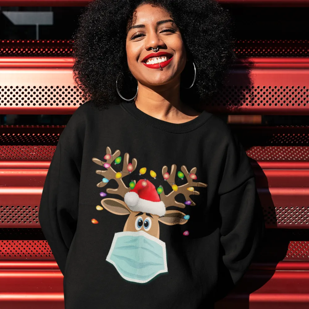 Masked Reindeer Christmas Crewneck Sweat Shirt