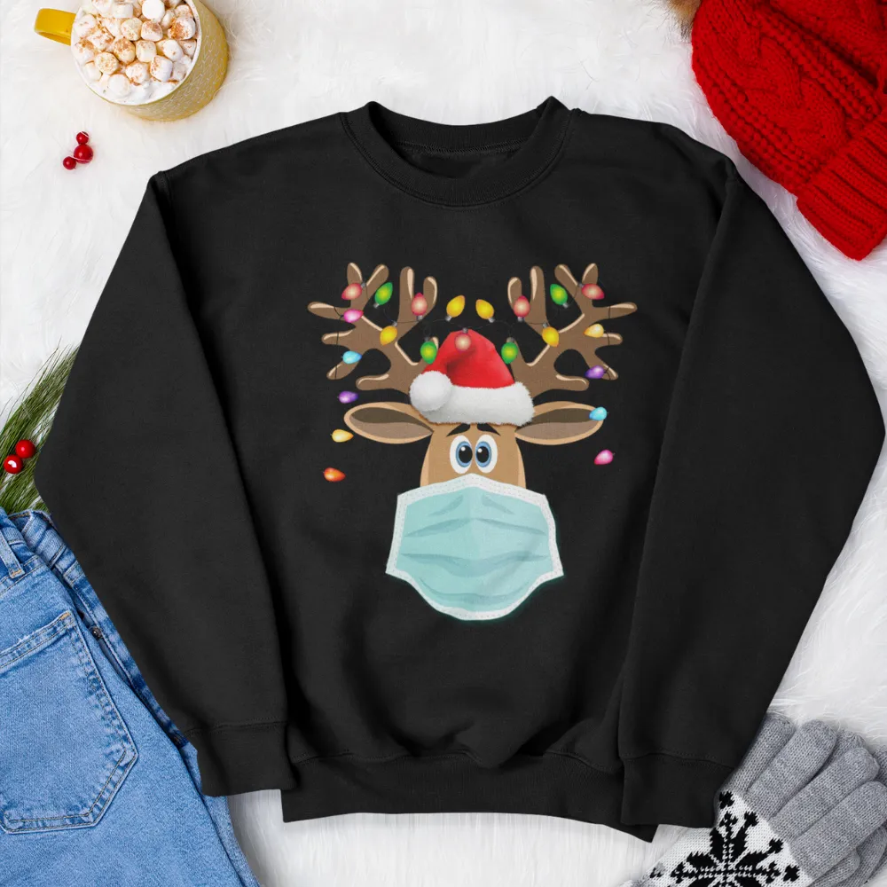 Masked Reindeer Christmas Crewneck Sweat Shirt