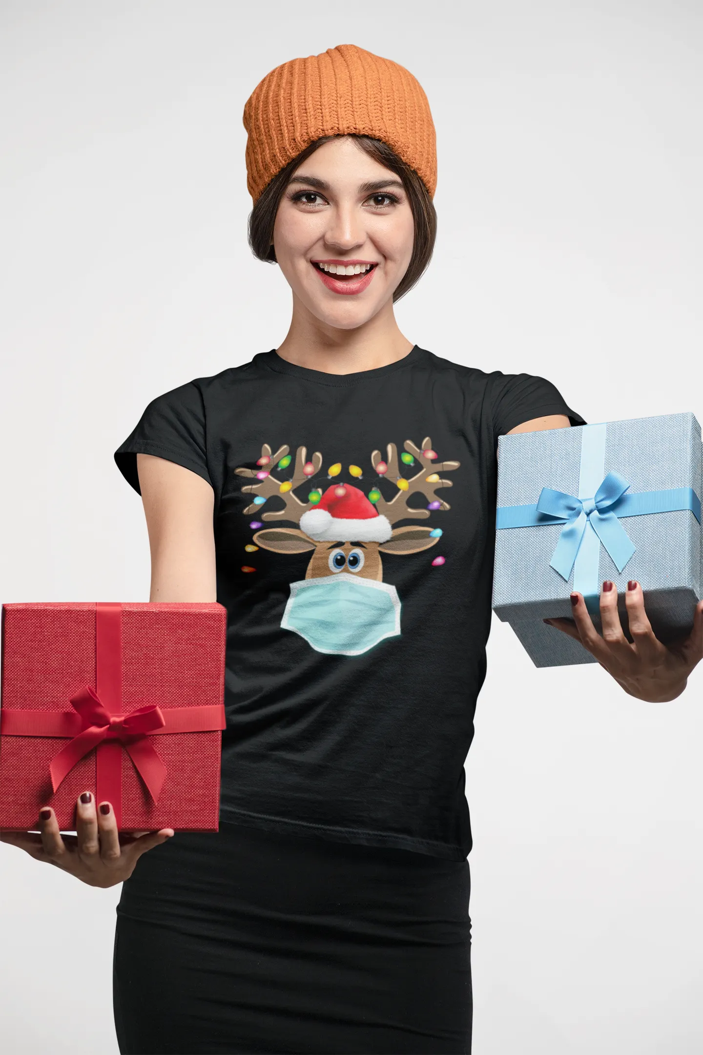 Masked Reindeer Christmas Tee Shirt
