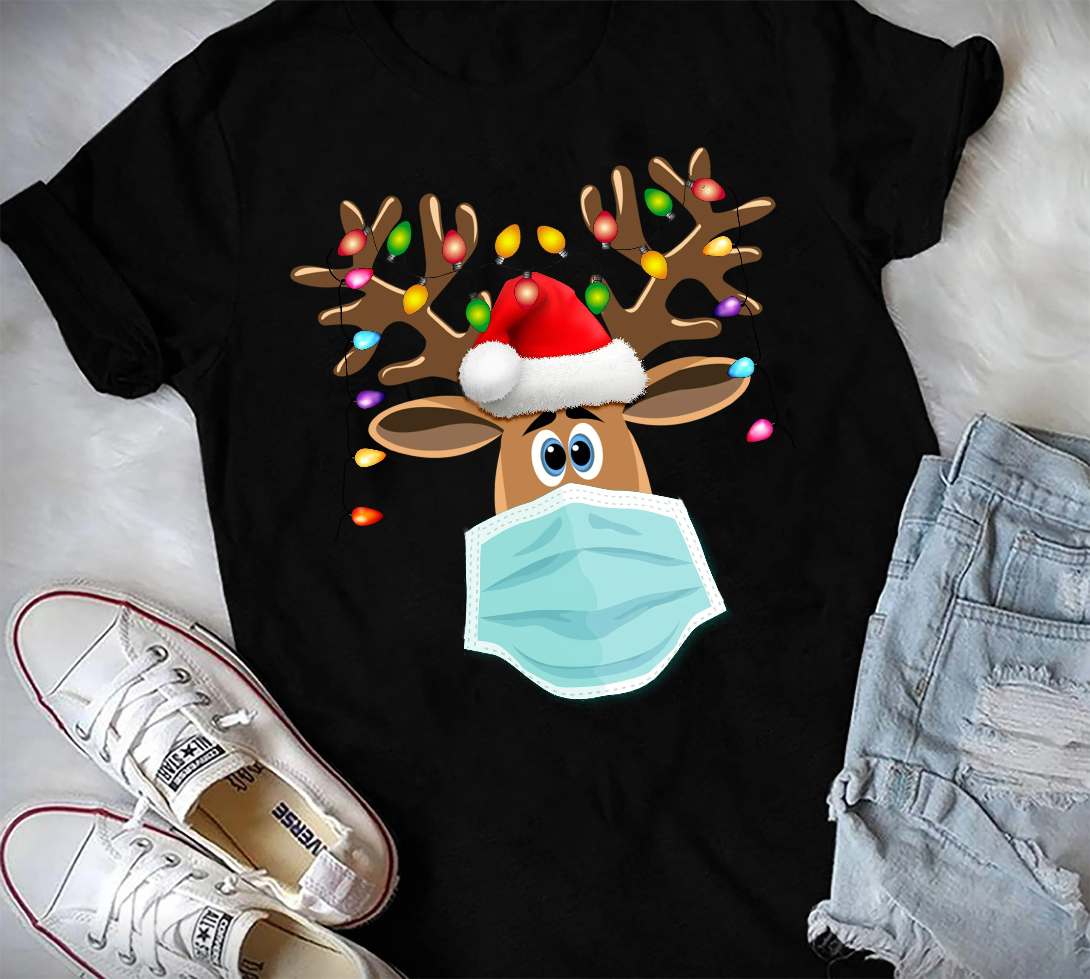 Masked Reindeer Christmas Tee Shirt