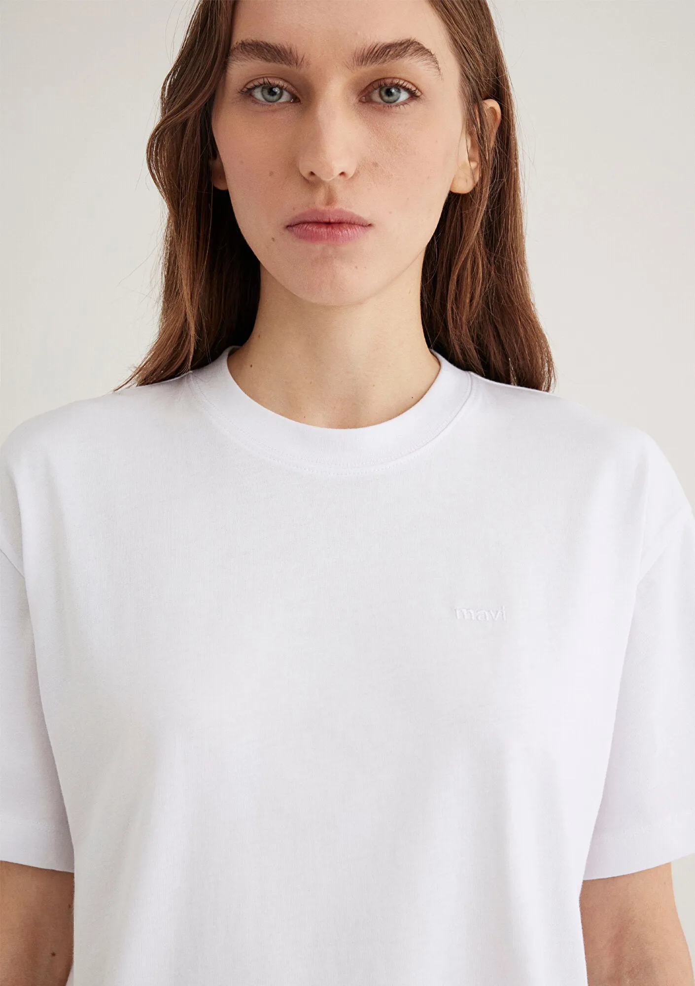 Mavi Emroidered White Basic T-Shirt