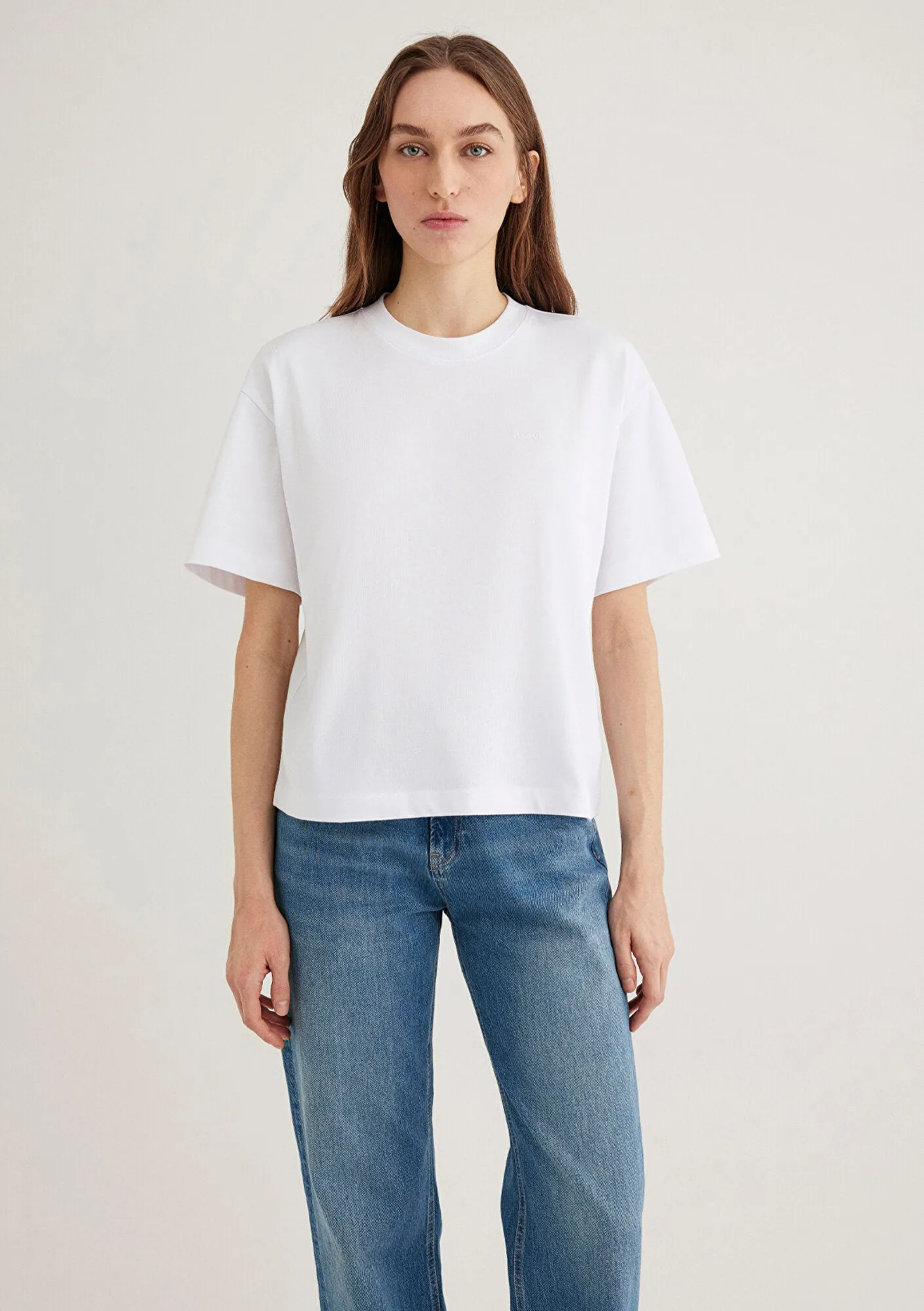 Mavi Emroidered White Basic T-Shirt