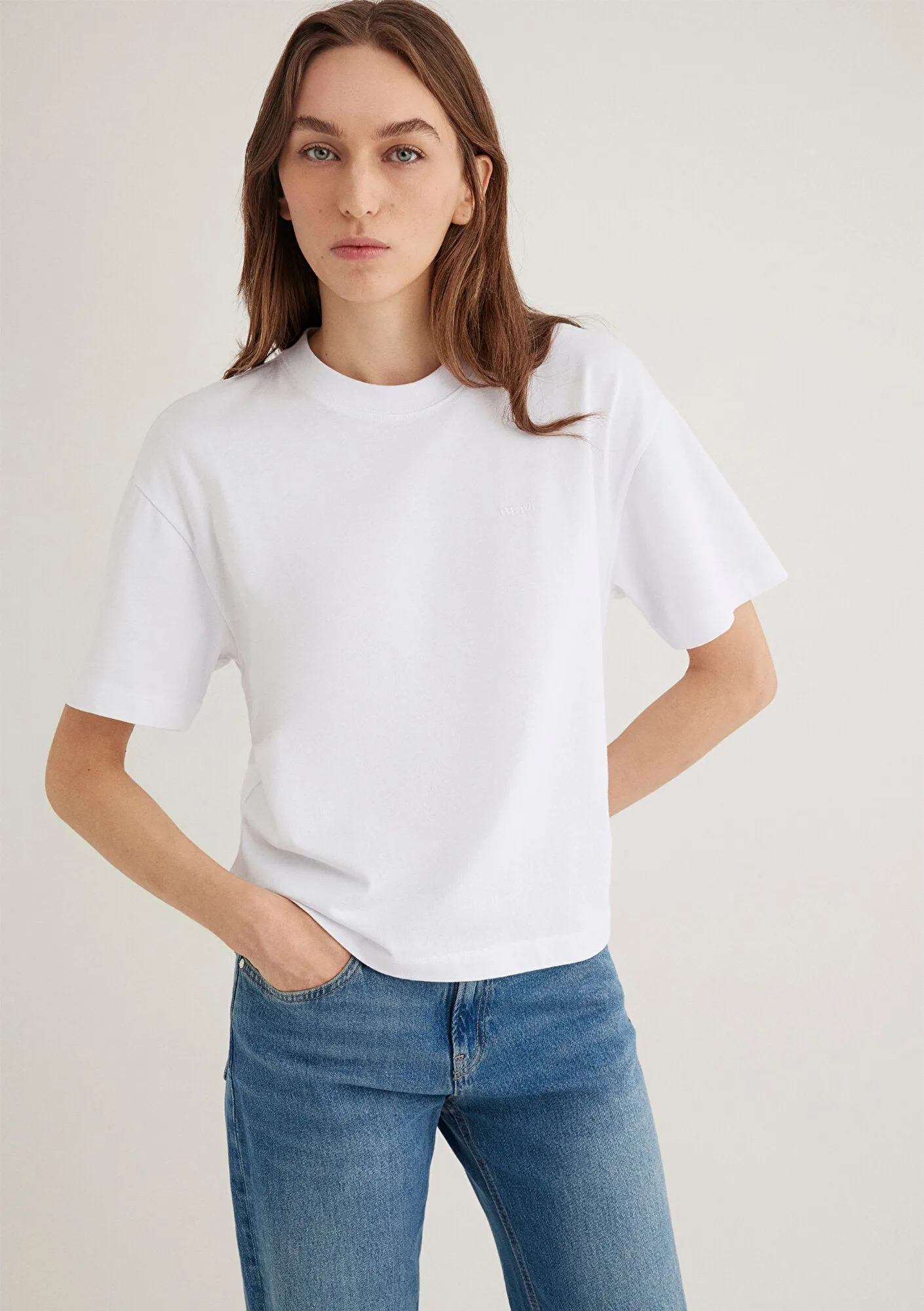 Mavi Emroidered White Basic T-Shirt