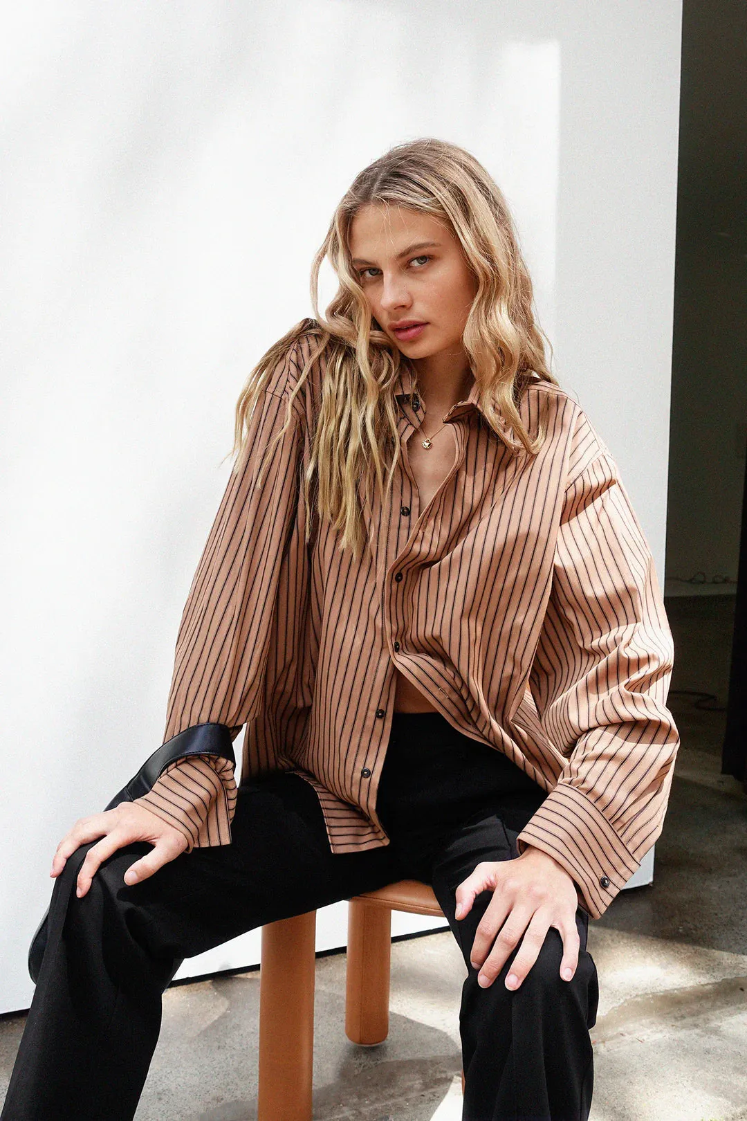 McCall Oversized Shirt Tan Stripe