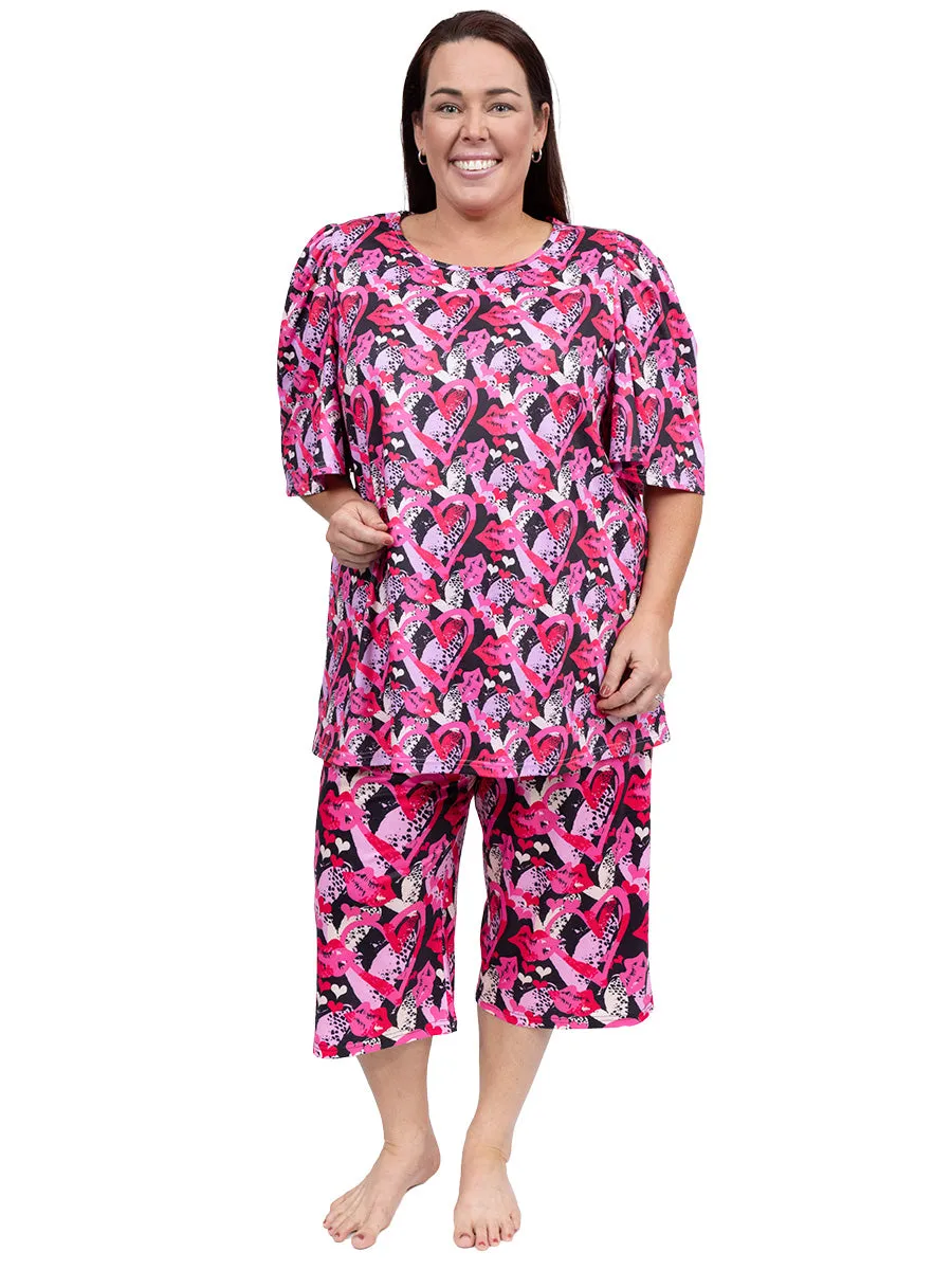 Mckenna Sleep Capris - Pink Print**