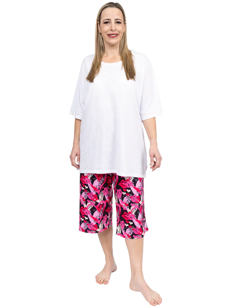 Mckenna Sleep Capris - Pink Print**