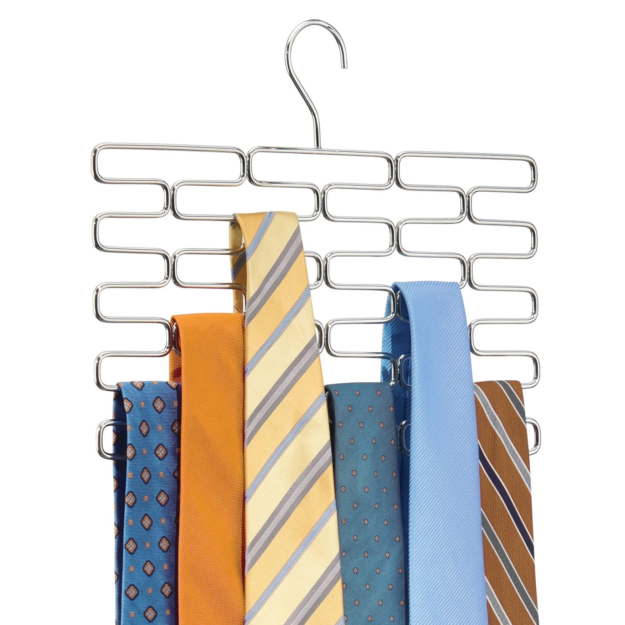 mDesign Metal Closet Over Rod Hanging Clothing and Accessory Organizer for Scarves, Wraps, Tights, Ties - Snag Free Design - 23 Sections, Modern Geometric Wire Design - 2 Pack - Chrome
