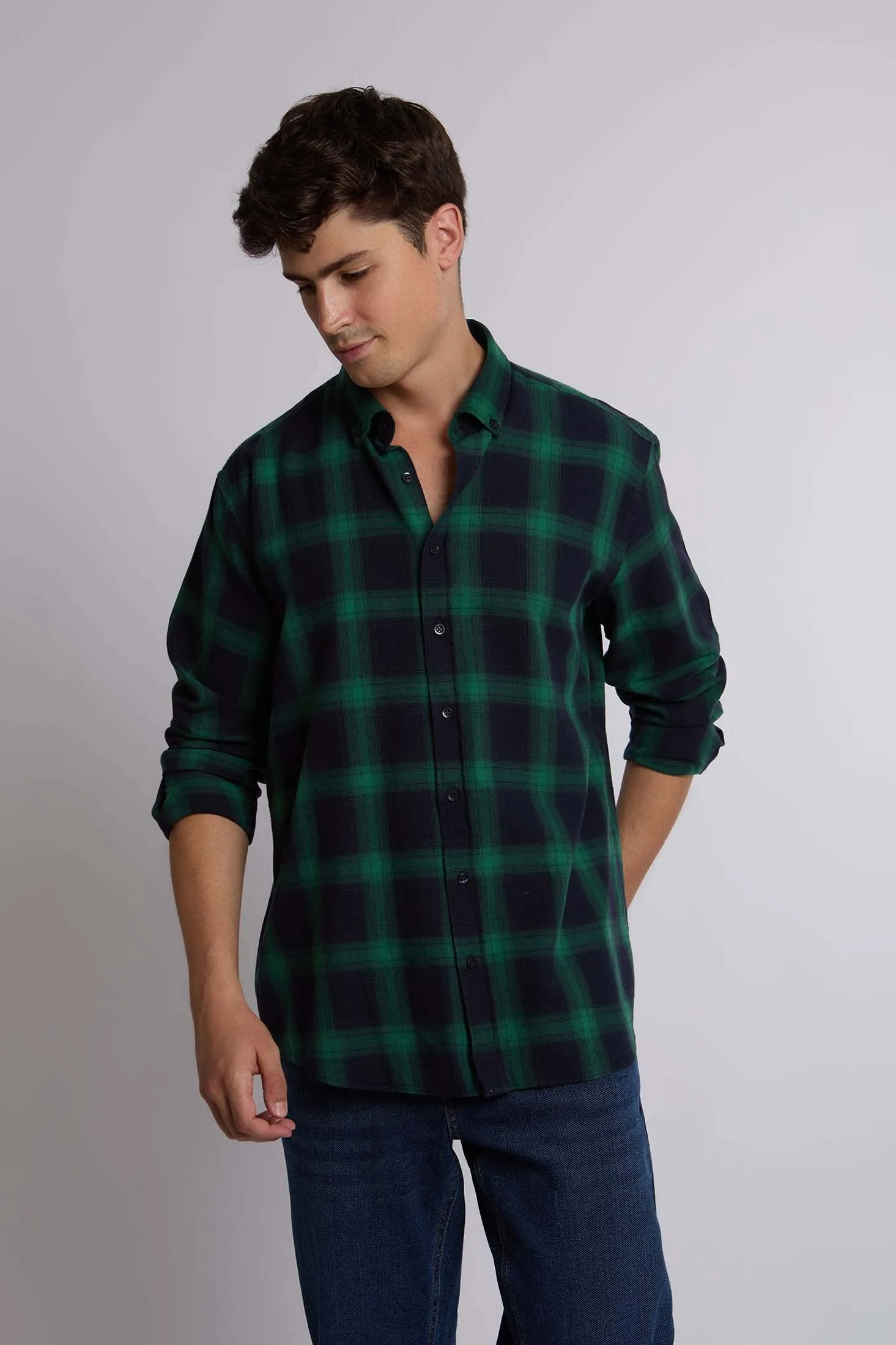 Men Shirt Regular Fit Cotton  Long Sleeve Beige