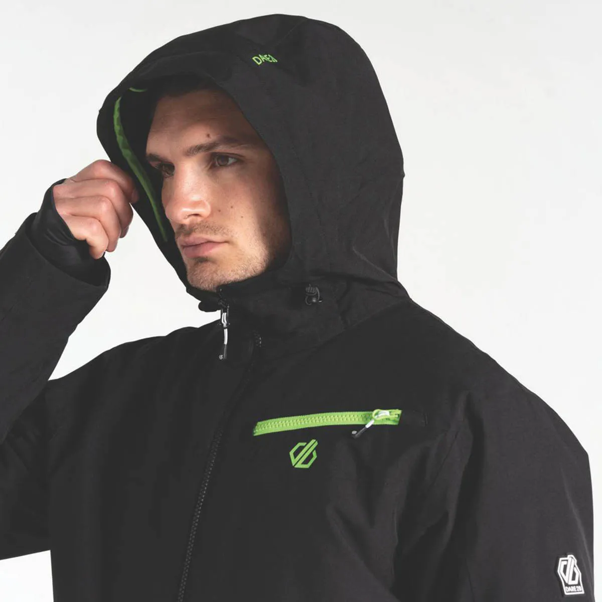 Mens Jacket Waterproof Windproof Breathable Black Hooded Large Size 62" Chest