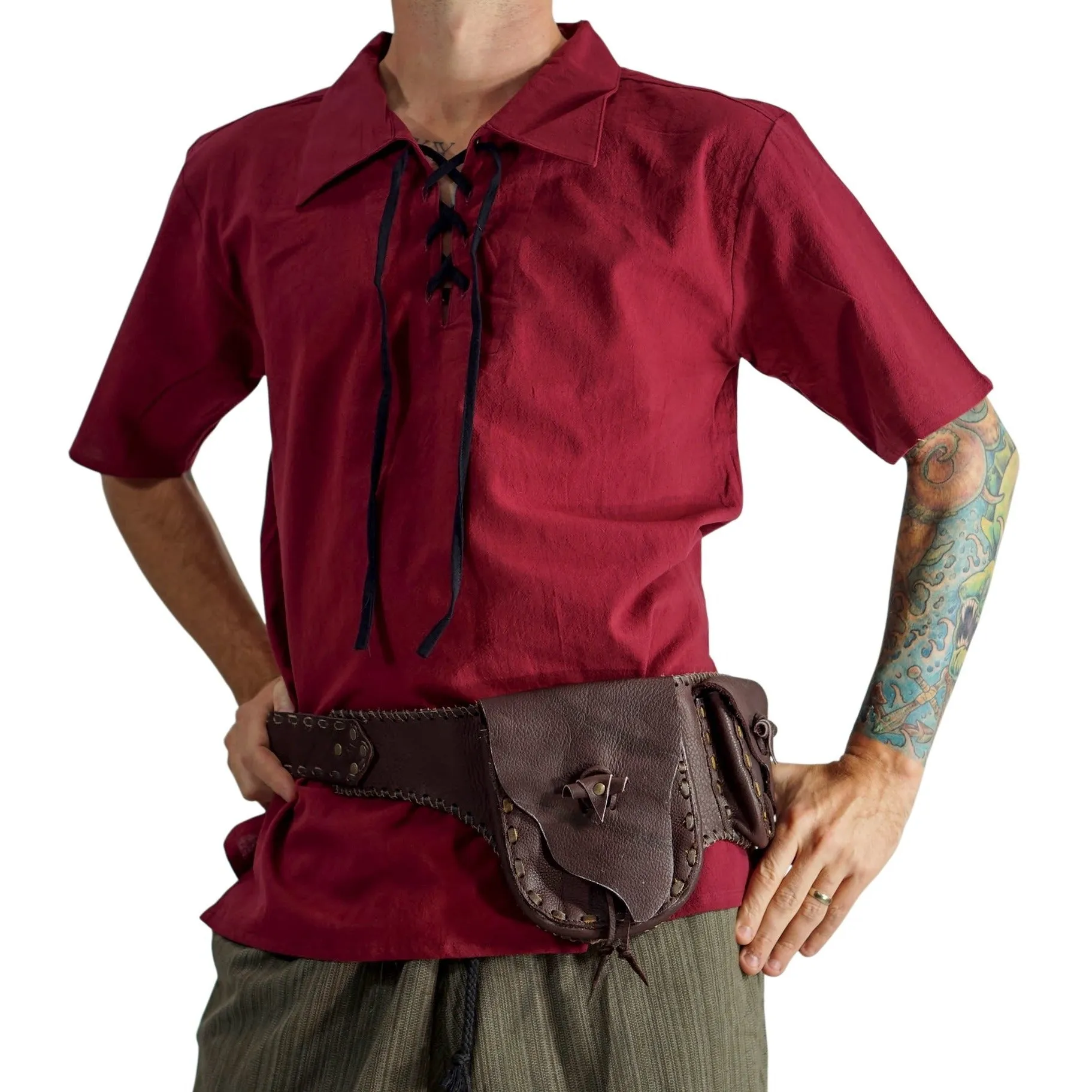 'Merchant' Shirt, Short Sleeves - Maroon