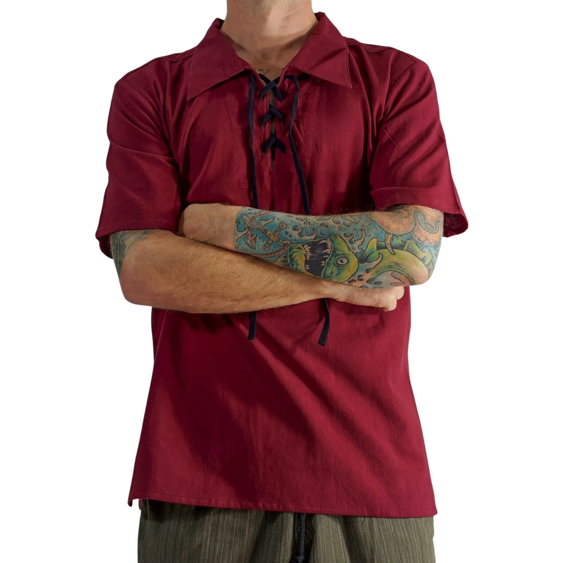 'Merchant' Shirt, Short Sleeves - Maroon