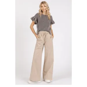 Mineral Wash Elastic Wide Leg Pants