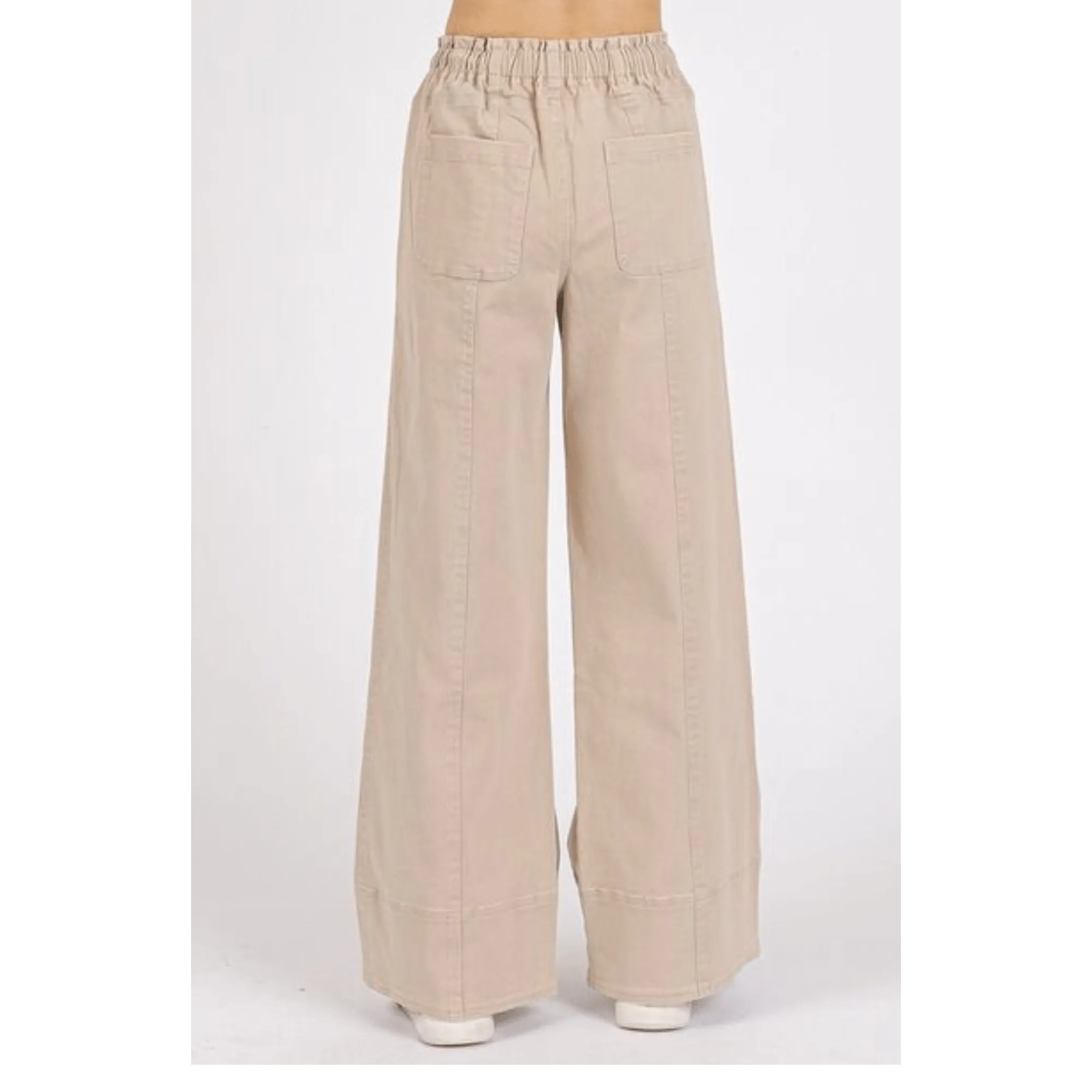 Mineral Wash Elastic Wide Leg Pants