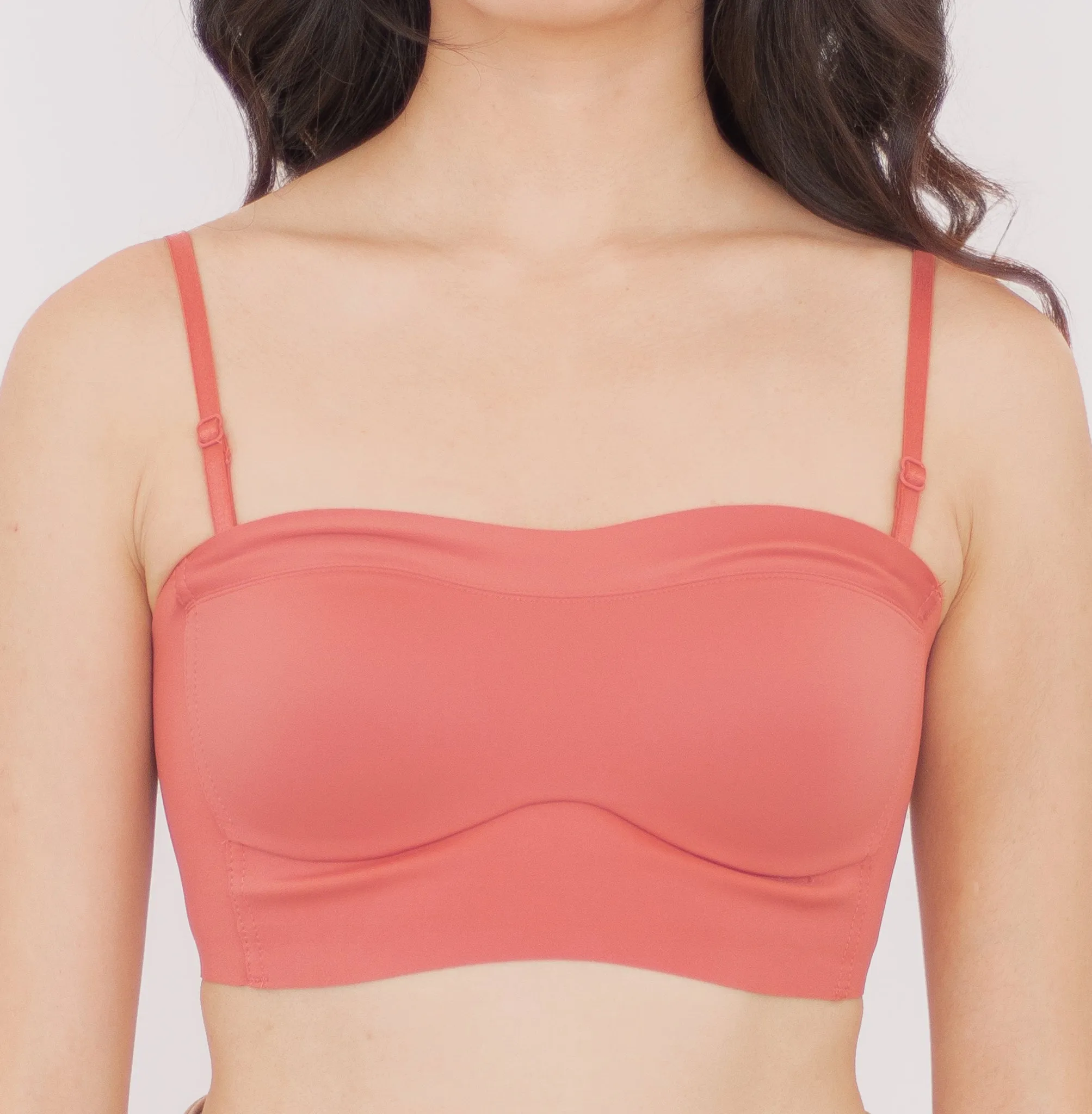Minimalist Lightly-Lined Seamless Midi Strapless Wireless Bra V2 in Muted Coral