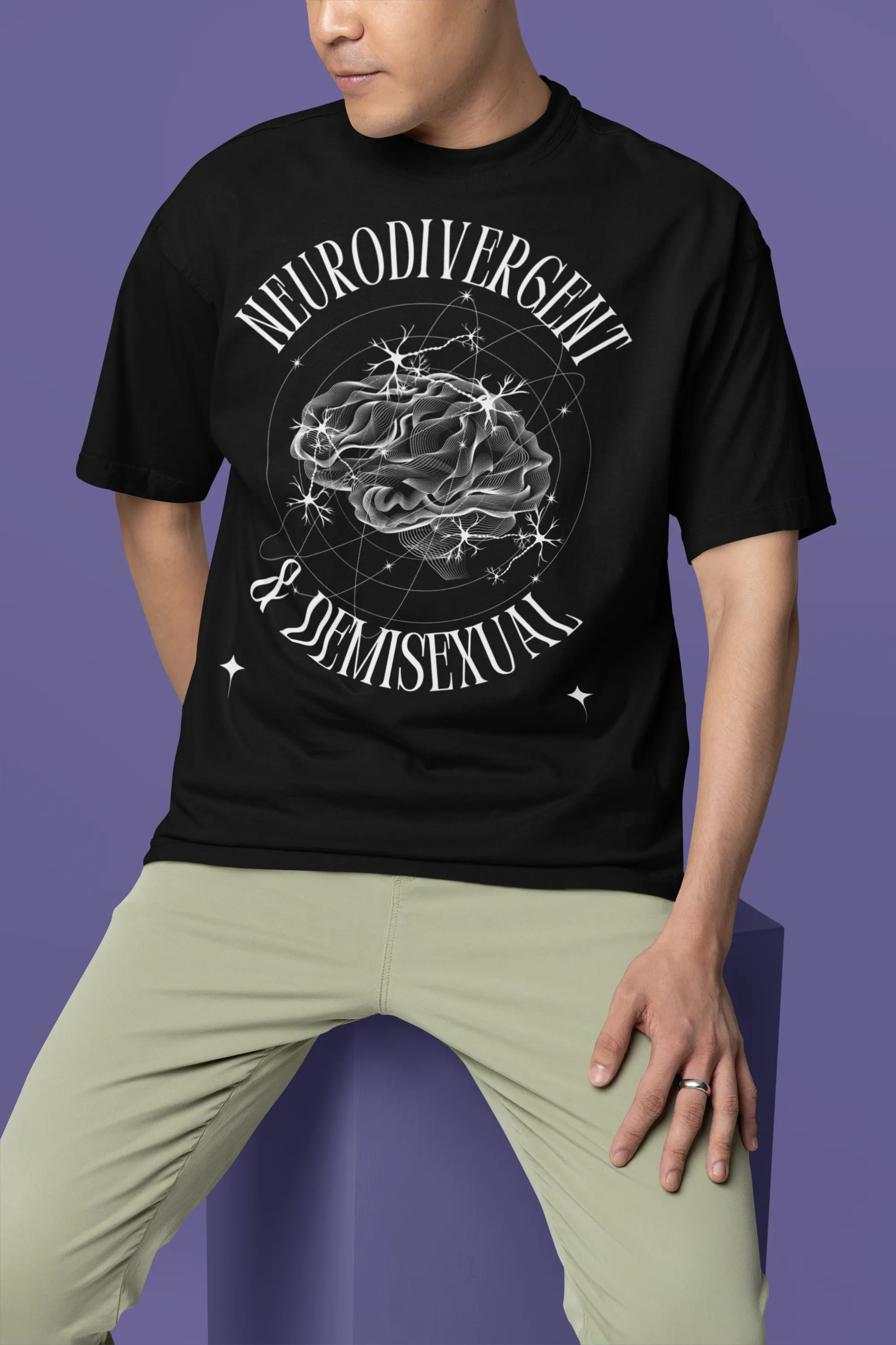 Neurodivergent and Demisexual Graphic Tee Disability Pride Streetwear Oversize Deep Drop Shoulder Tee - 190 GSM