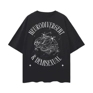 Neurodivergent and Demisexual Graphic Tee Disability Pride Streetwear Oversize Deep Drop Shoulder Tee - 190 GSM