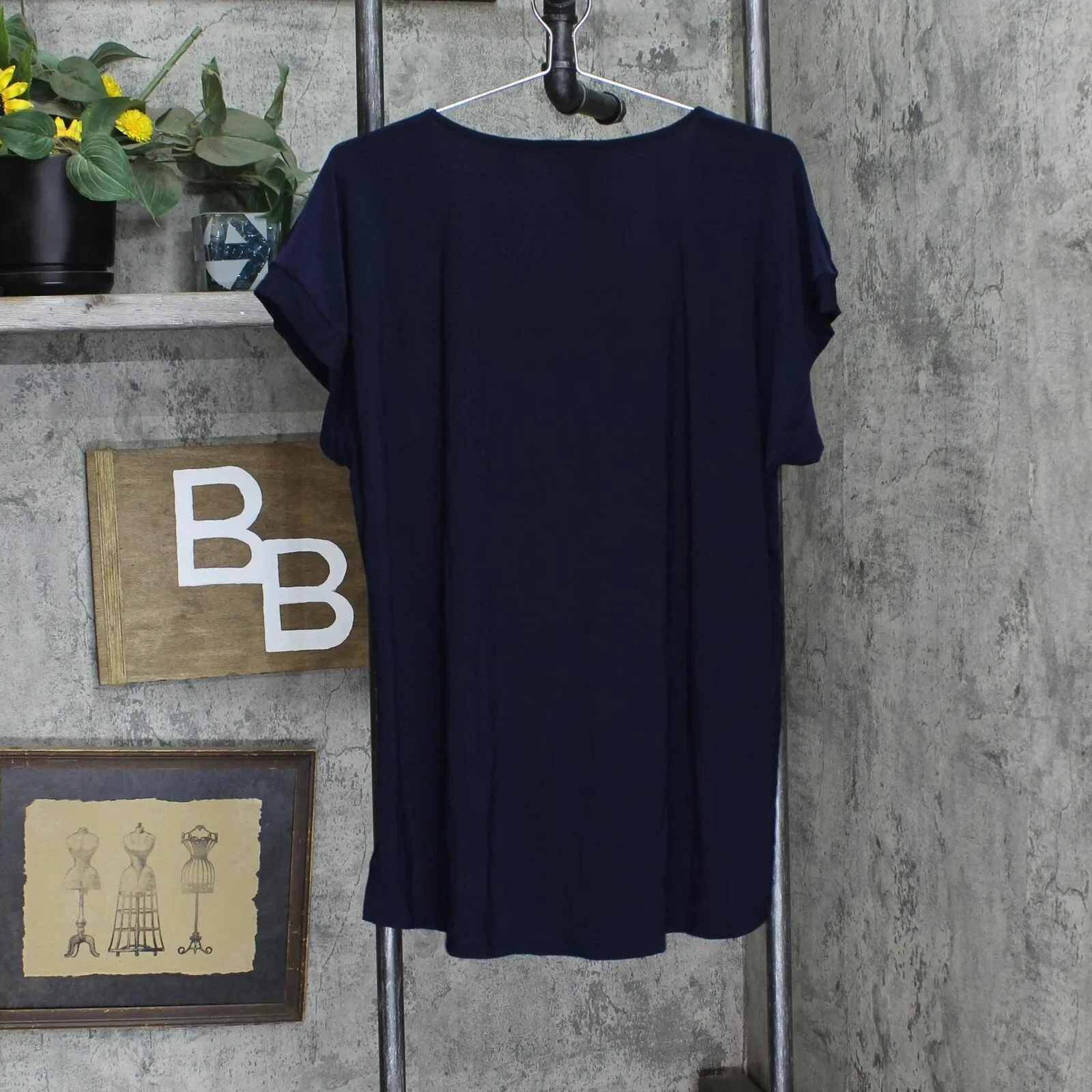 Nina Leonard Womens Jersey High-Low Tunic with Cuffed Sleeves Navy Blue 1X