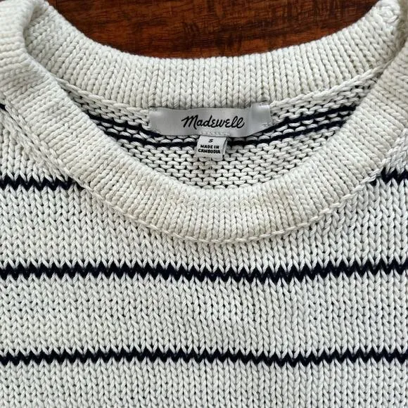 NWT Madewell Puff-Trim Sweater Vest in Stripe Bright Ivory Size Small S