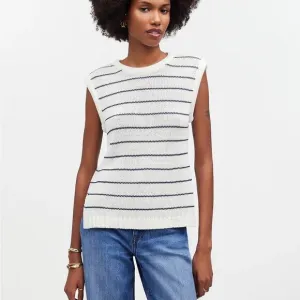 NWT Madewell Puff-Trim Sweater Vest in Stripe Bright Ivory Size Small S