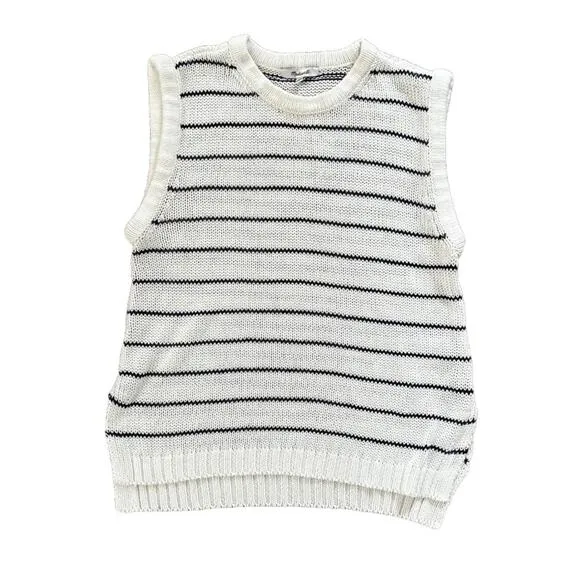 NWT Madewell Puff-Trim Sweater Vest in Stripe Bright Ivory Size Small S