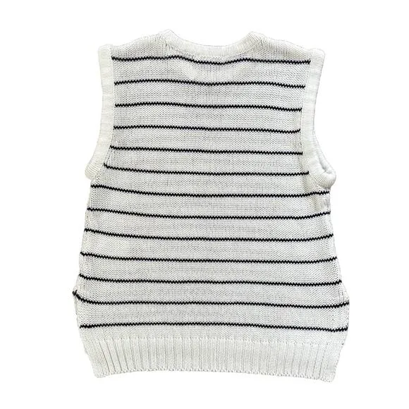 NWT Madewell Puff-Trim Sweater Vest in Stripe Bright Ivory Size Small S